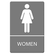 Headline Sign ADA Sign, Women Restroom Symbol w/Tactile Graphic, Plastic, 6x9, Gray 4816